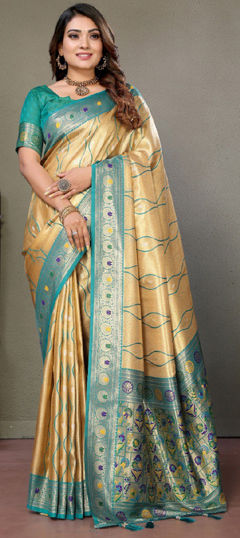 Beige and Brown color Saree in Banarasi Silk fabric with Weaving, Zari work