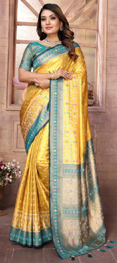 Yellow color Saree in Banarasi Silk fabric with Weaving, Zari work