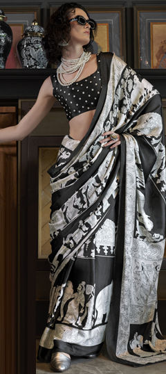 White and Off White color Saree in Satin Silk fabric with Printed work