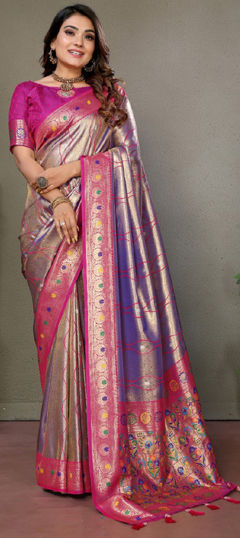 Purple and Violet color Saree in Banarasi Silk fabric with Weaving, Zari work