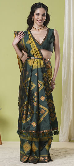 Yellow color Saree in Banarasi Silk fabric with Weaving, Zari work