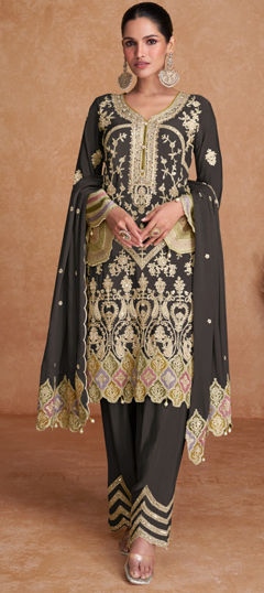 Green color Salwar Kameez in Silk fabric with Embroidered, Mirror, Sequence, Thread, Zari work