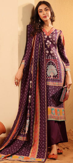 Purple and Violet color Salwar Kameez in Chanderi Silk fabric with Printed work