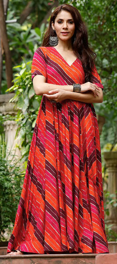 Multicolor color Gown in Rayon fabric with Digital Print work