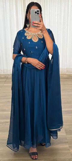 Blue color Gown in Georgette fabric with Fancy Work work