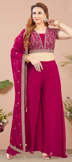 Pink and Majenta color Salwar Kameez in Georgette fabric with Embroidered, Sequence, Thread, Zari work