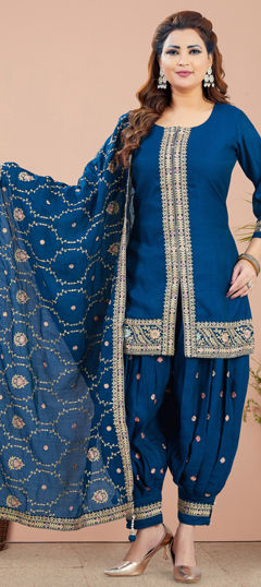 Blue color Salwar Kameez in Silk fabric with Embroidered, Resham, Thread, Zari work