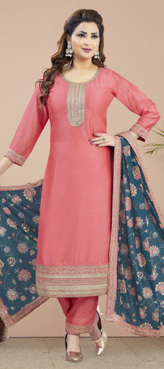 Pink and Majenta color Salwar Kameez in Silk fabric with Embroidered, Sequence, Thread, Zari work