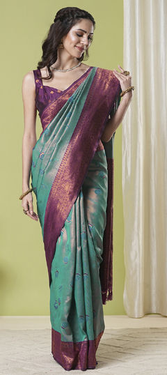 Blue color Saree in Banarasi Silk fabric with Weaving, Zari work