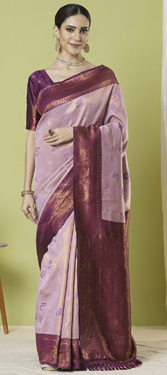 Pink and Majenta color Saree in Banarasi Silk fabric with Weaving, Zari work