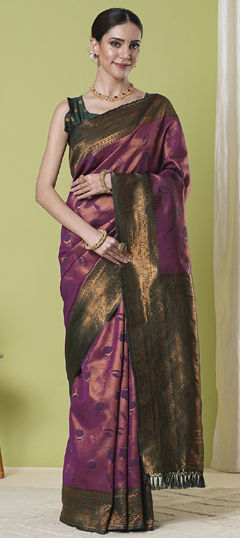 Purple and Violet color Saree in Banarasi Silk fabric with Weaving, Zari work