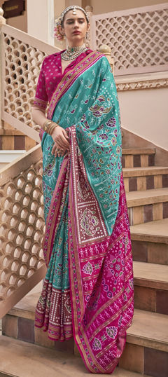 Blue, Pink and Majenta color Saree in Art Silk fabric with Printed work