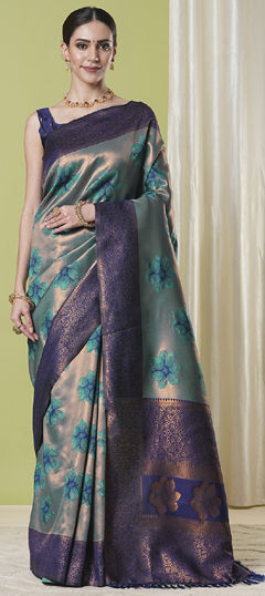 Blue color Saree in Banarasi Silk fabric with Weaving, Zari work