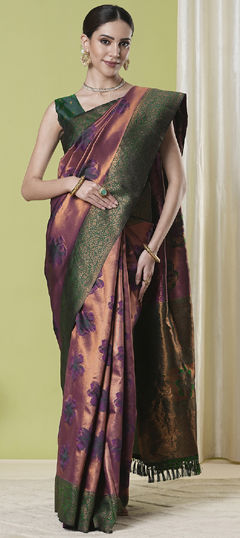 Purple and Violet color Saree in Banarasi Silk fabric with Weaving, Zari work