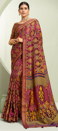 Purple and Violet color Saree in Georgette fabric with Printed, Weaving work