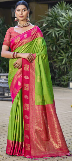 Green color Saree in Art Silk fabric with Weaving, Zari work