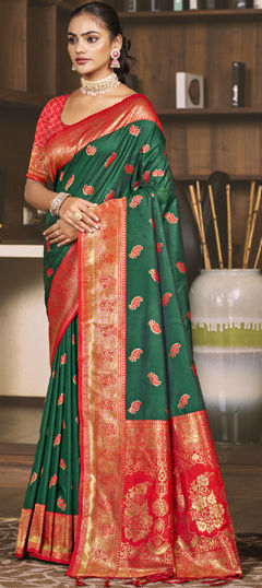 Green color Saree in Art Silk fabric with Weaving, Zari work