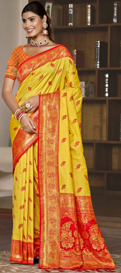 Yellow color Saree in Art Silk fabric with Weaving, Zari work