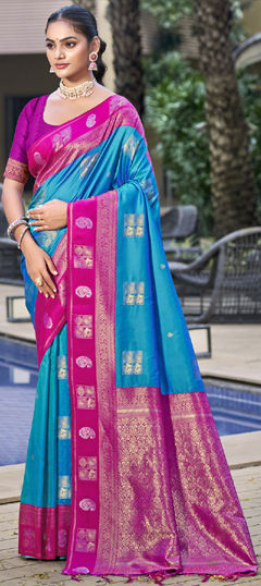 Blue color Saree in Art Silk fabric with Weaving, Zari work