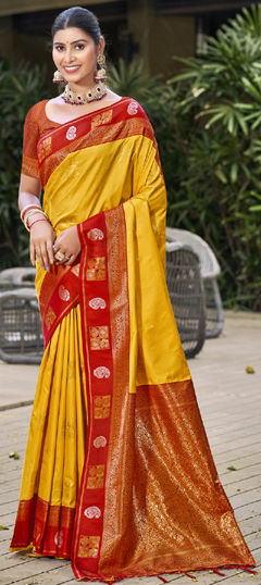 Yellow color Saree in Art Silk fabric with Weaving, Zari work