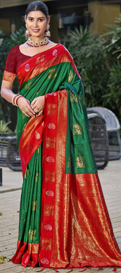 Green color Saree in Art Silk fabric with Weaving, Zari work