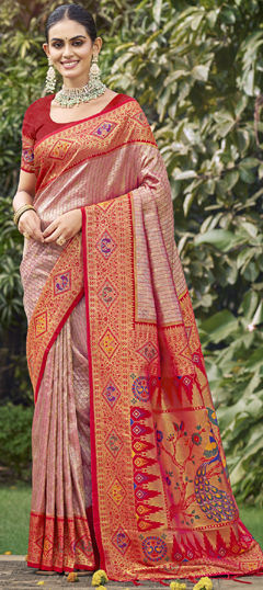 Beige and Brown color Saree in Art Silk fabric with Weaving work