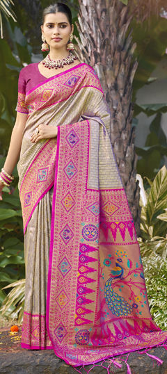 Black and Grey color Saree in Art Silk fabric with Weaving work