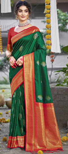 Green color Saree in Art Silk fabric with Weaving, Zari work