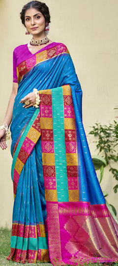 Blue color Saree in Art Silk fabric with Printed work