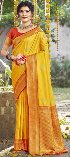 Yellow color Saree in Art Silk fabric with Weaving, Zari work