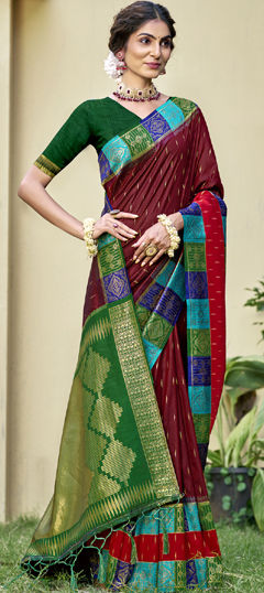 Red and Maroon color Saree in Art Silk fabric with Printed work