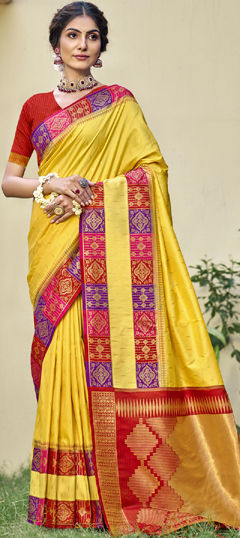 Yellow color Saree in Art Silk fabric with Printed work