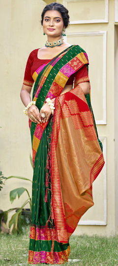 Green color Saree in Art Silk fabric with Printed work