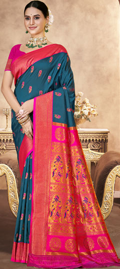 Blue, Pink and Majenta color Saree in Art Silk fabric with Weaving, Zari work