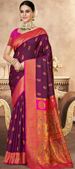 Purple and Violet color Saree in Art Silk fabric with Weaving, Zari work