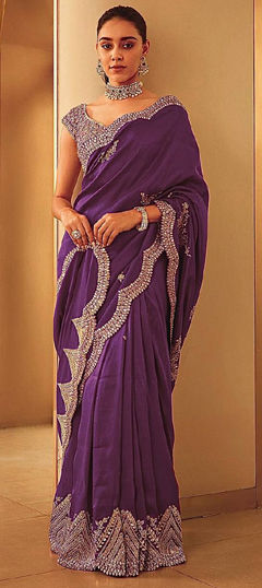 Purple and Violet color Saree in Art Silk fabric with Embroidered, Sequence, Thread work