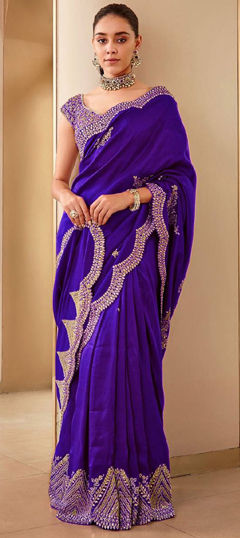 Purple and Violet color Saree in Art Silk fabric with Embroidered, Sequence, Thread work