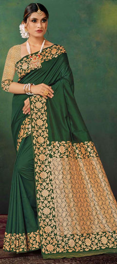 Green color Saree in Silk fabric with Weaving, Zari work