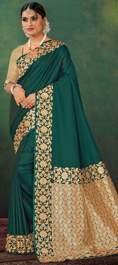 Green color Saree in Silk fabric with Weaving, Zari work