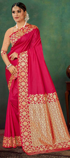 Pink and Majenta color Saree in Silk fabric with Weaving, Zari work