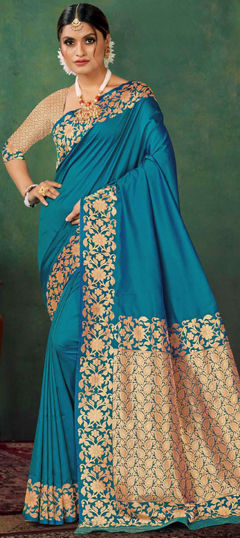 Blue color Saree in Silk fabric with Weaving, Zari work