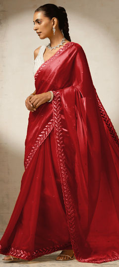 Red and Maroon color Saree in Viscose fabric with Embroidered, Sequence, Thread work