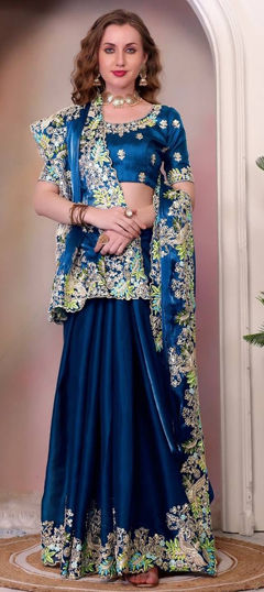 Blue color Saree in Art Silk fabric with Embroidered, Resham, Thread work