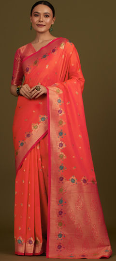 Pink and Majenta color Saree in Banarasi Silk fabric with Weaving, Zari work