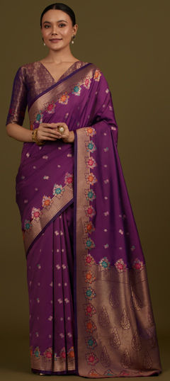 Purple and Violet color Saree in Banarasi Silk fabric with Weaving, Zari work