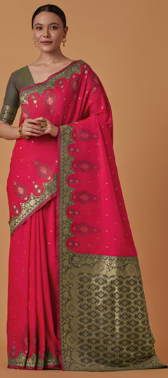 Pink and Majenta color Saree in Banarasi Silk fabric with Weaving, Zari work