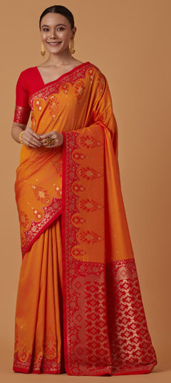 Yellow color Saree in Banarasi Silk fabric with Weaving, Zari work