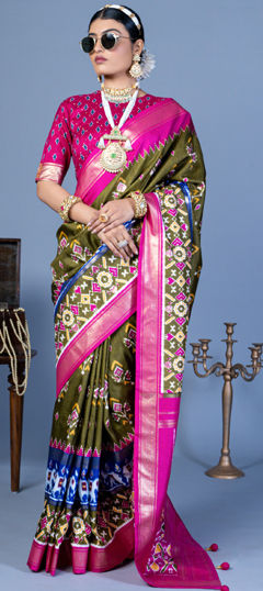 Green, Pink and Majenta color Saree in Art Silk fabric with Printed work