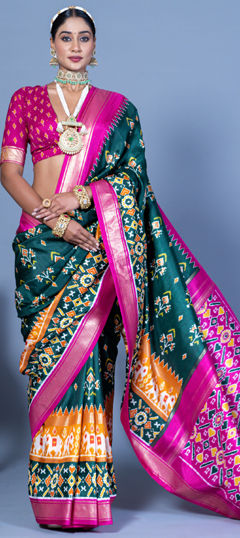 Blue, Pink and Majenta color Saree in Art Silk fabric with Printed work