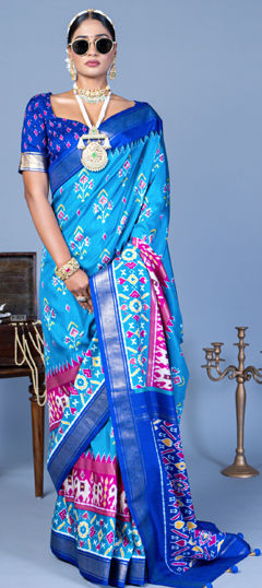 Blue color Saree in Art Silk fabric with Printed work